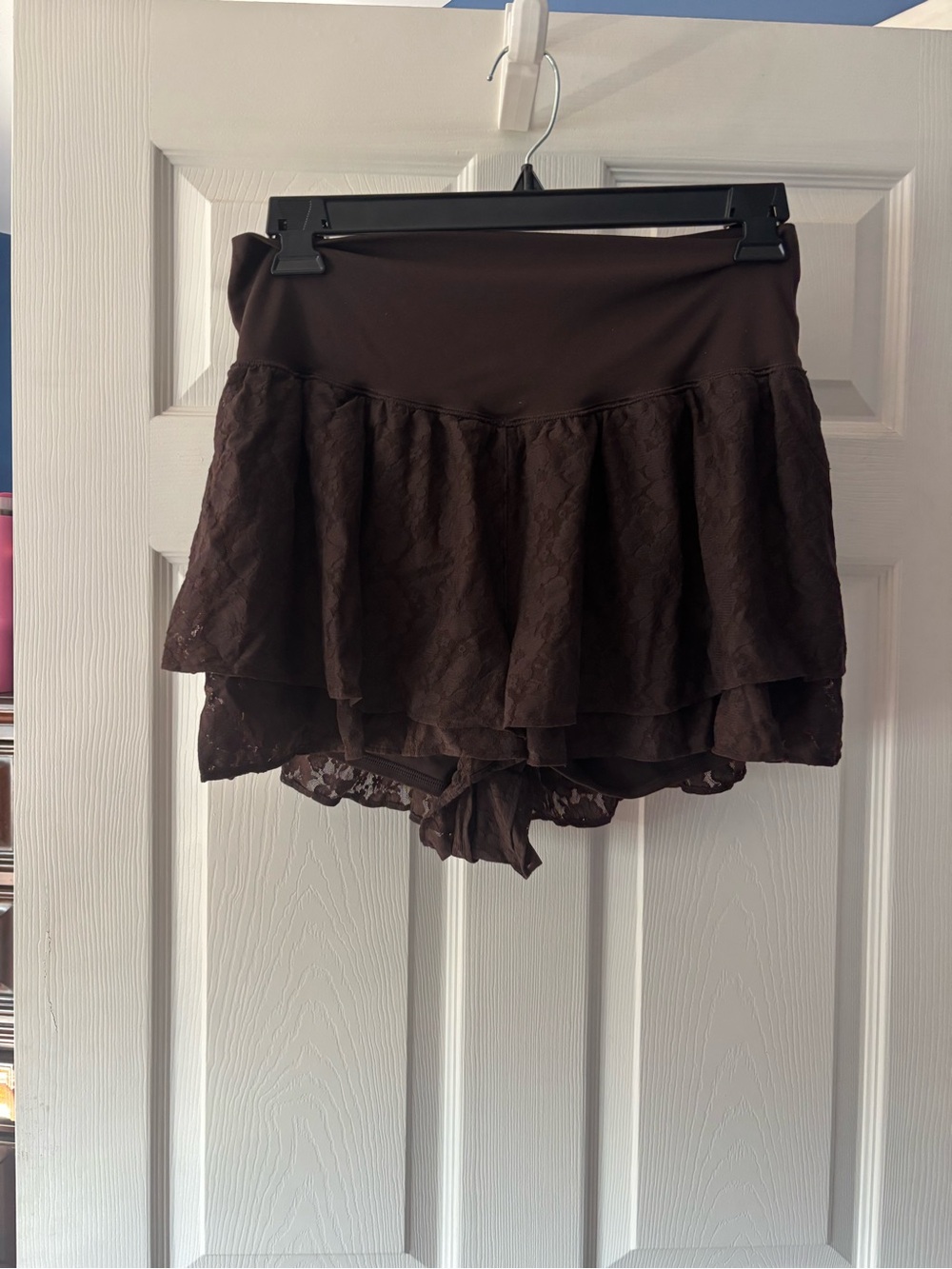 Lace Layered Athletic Shorts in Brown
